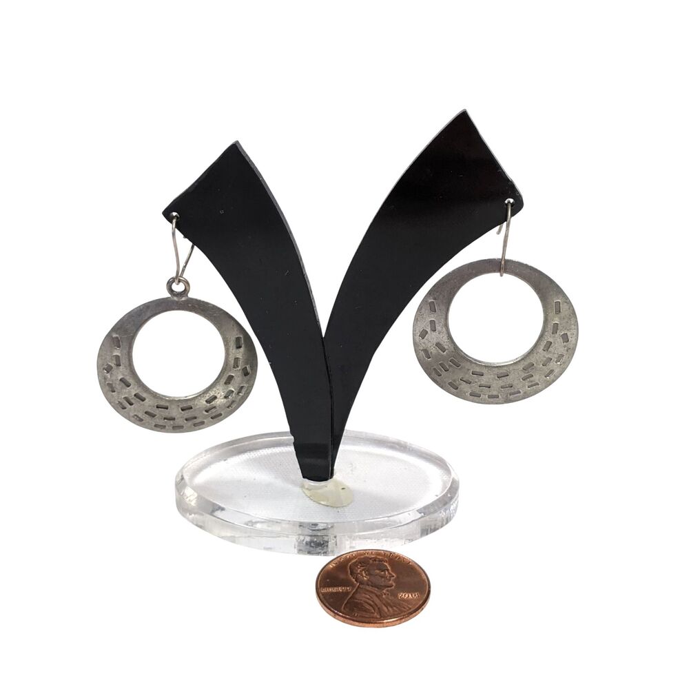 MCM Jorgen Jensen Open Hoop Earrings Denmark Pewter #6 Modern Brutalist 1960s
